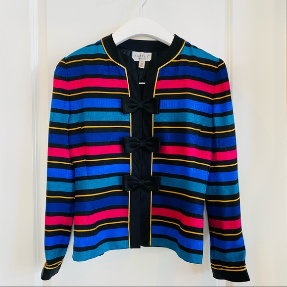 Vibrant Multi-Color Striped Silk Blazer Size 6 - Picture 6 of 8